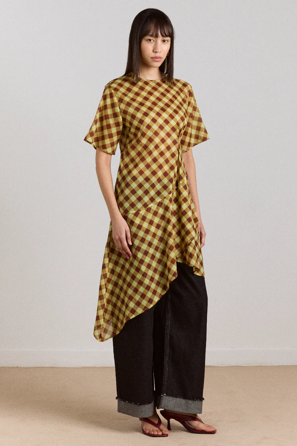 šaty harmony midi dress choc avo gingham