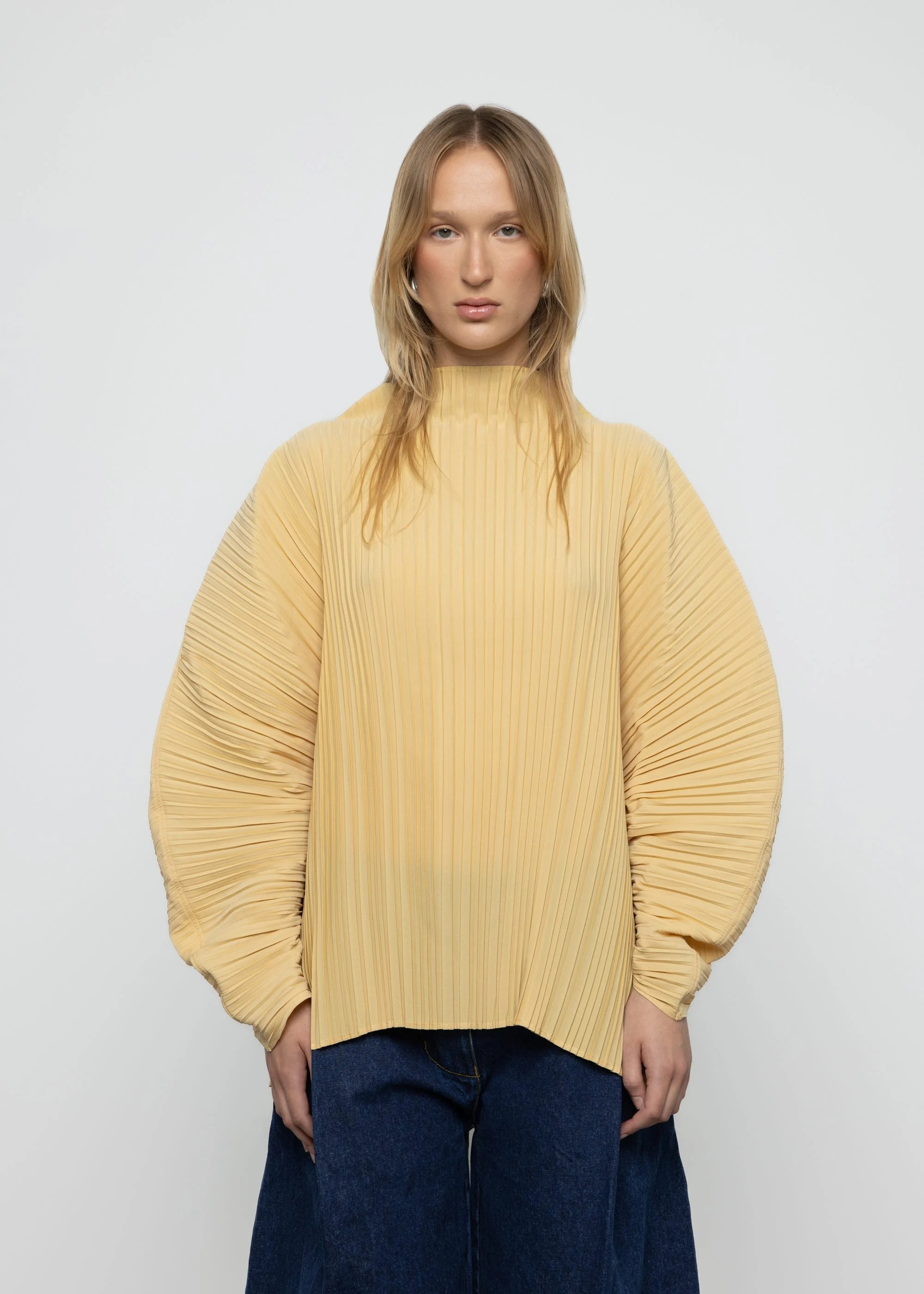 top Sculpted Pleated High Neck Top