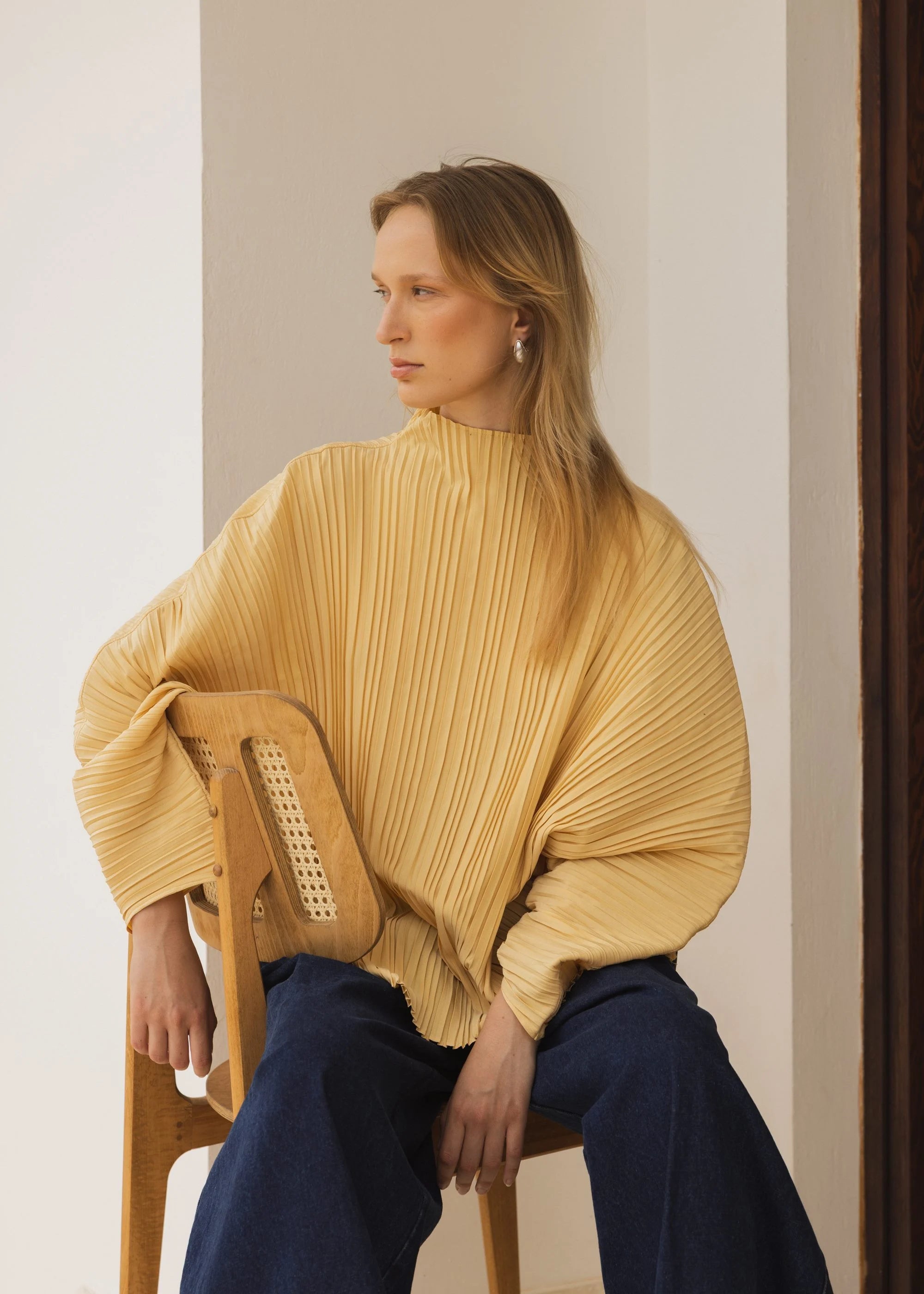top Sculpted Pleated High Neck Top