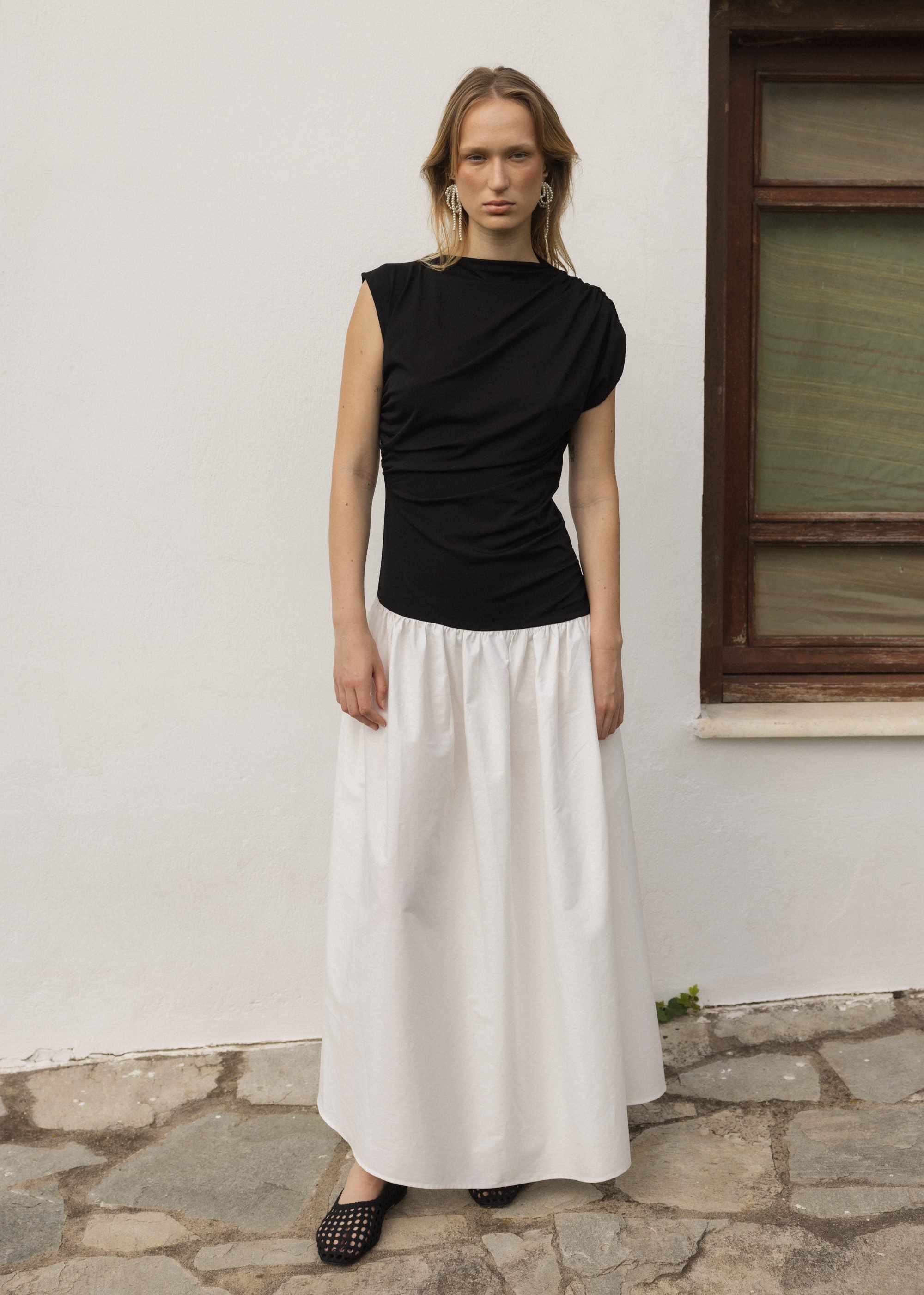 šaty Two-Tone Draped Maxi Dress
