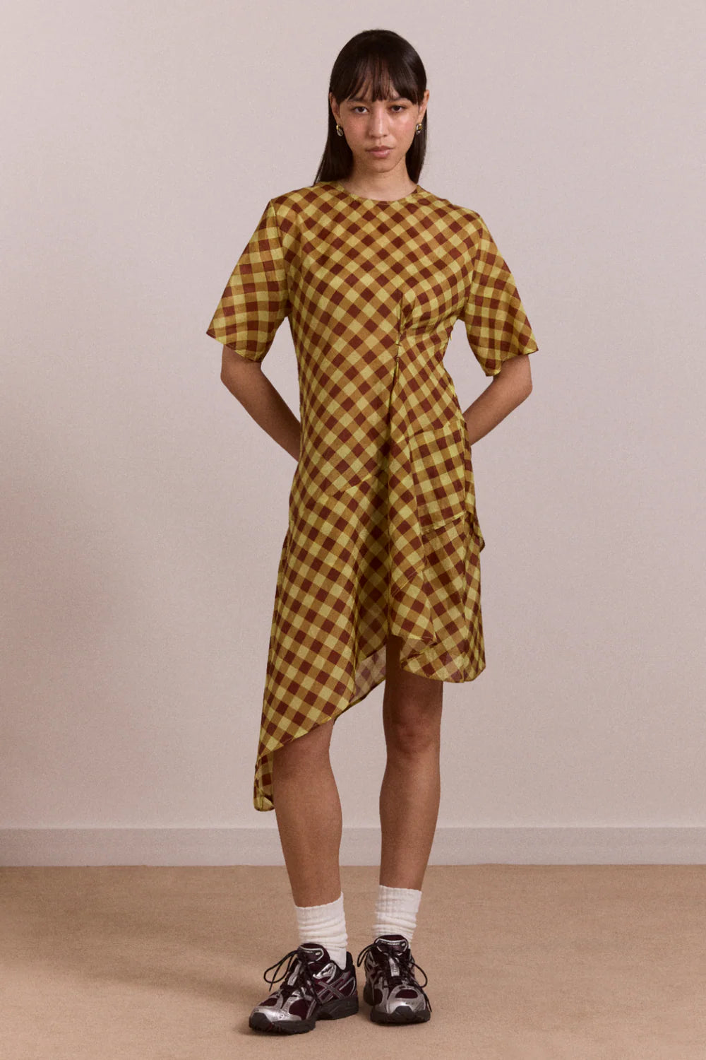 šaty harmony midi dress choc avo gingham
