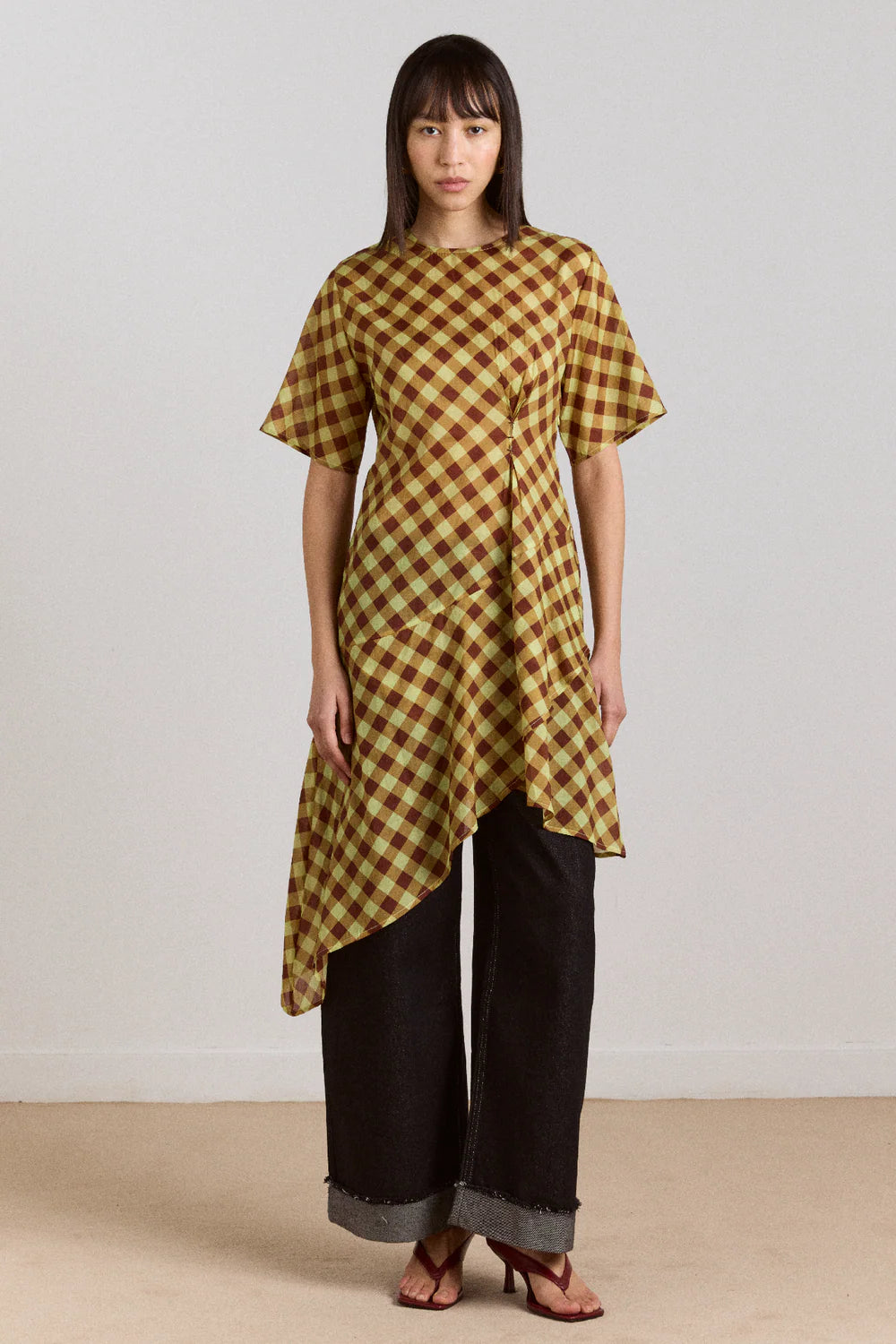 šaty harmony midi dress choc avo gingham