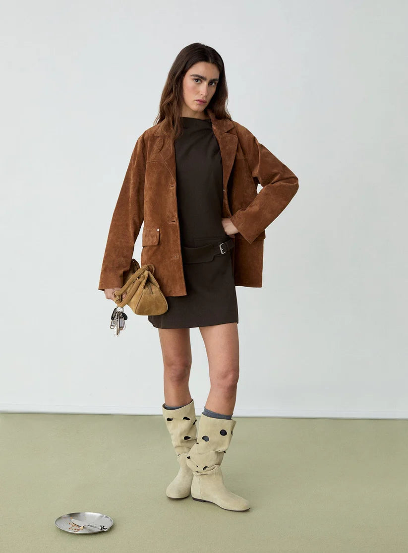 bunda Maira real suede brown