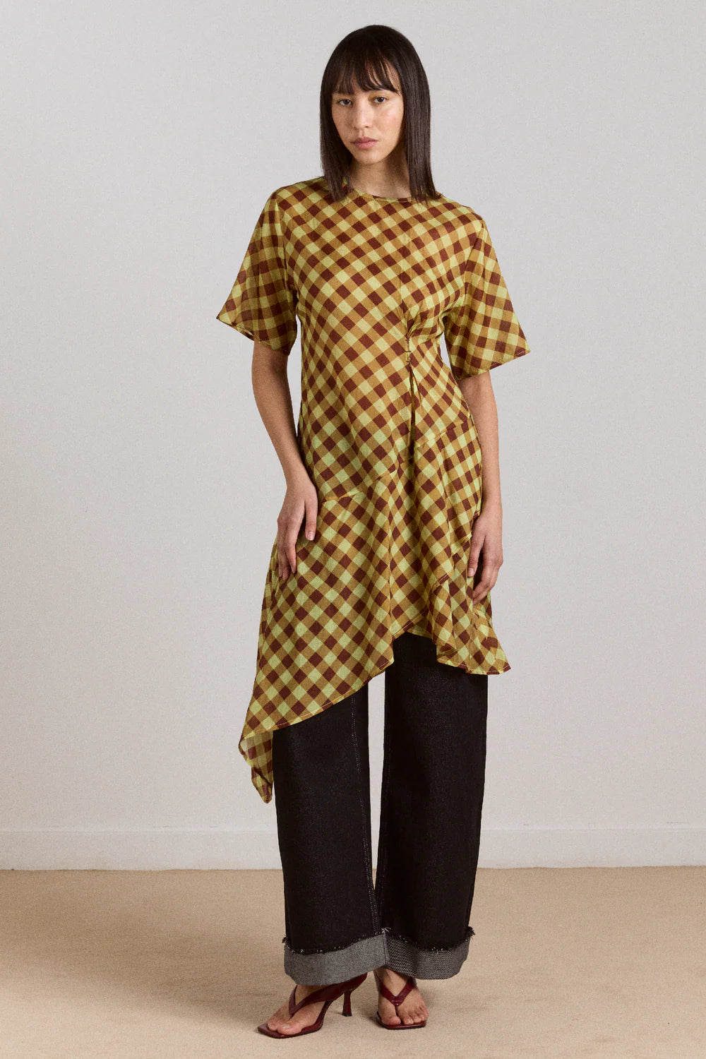šaty harmony midi dress choc avo gingham