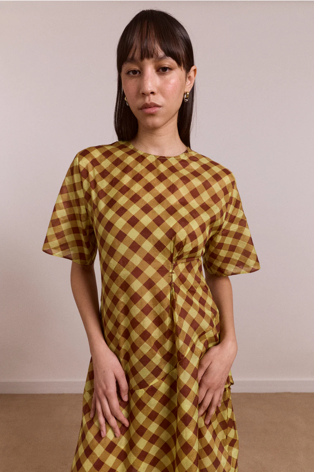 šaty harmony midi dress choc avo gingham