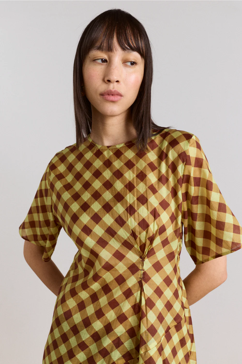 šaty harmony midi dress choc avo gingham