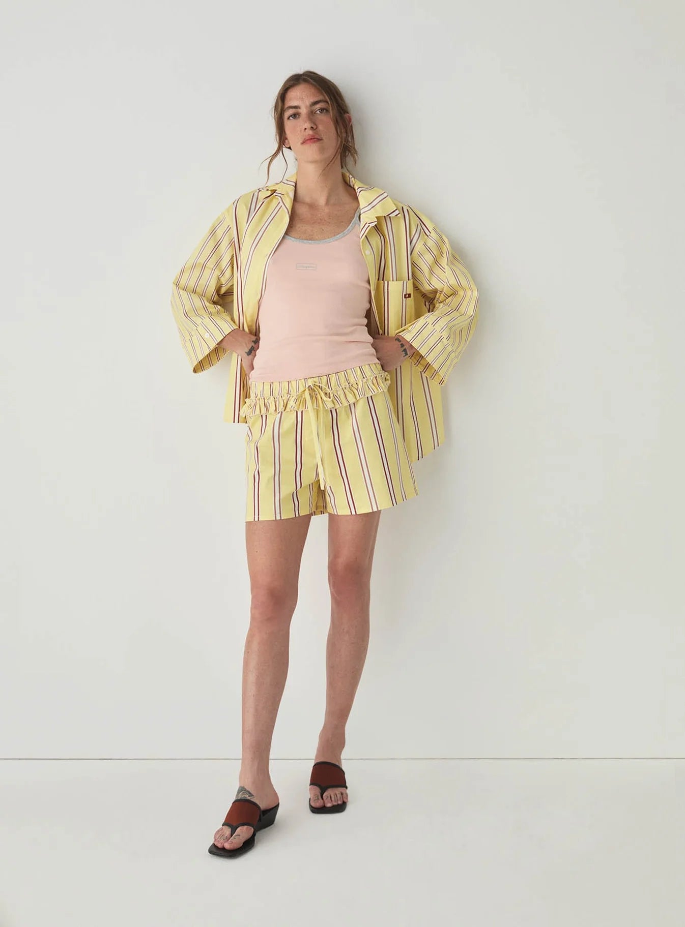 kraťasy caos butter striped poplin boxer pants