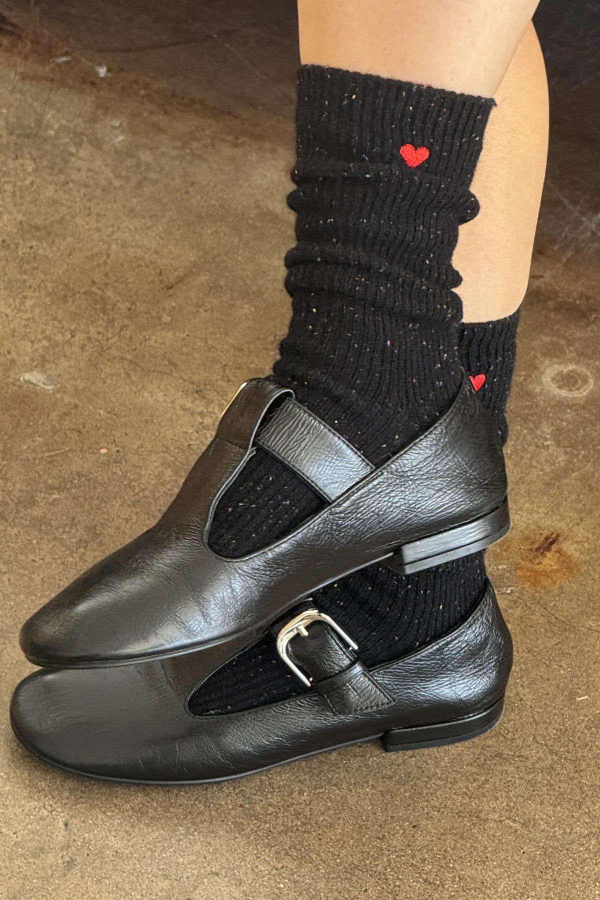 socks Snow black - red heart