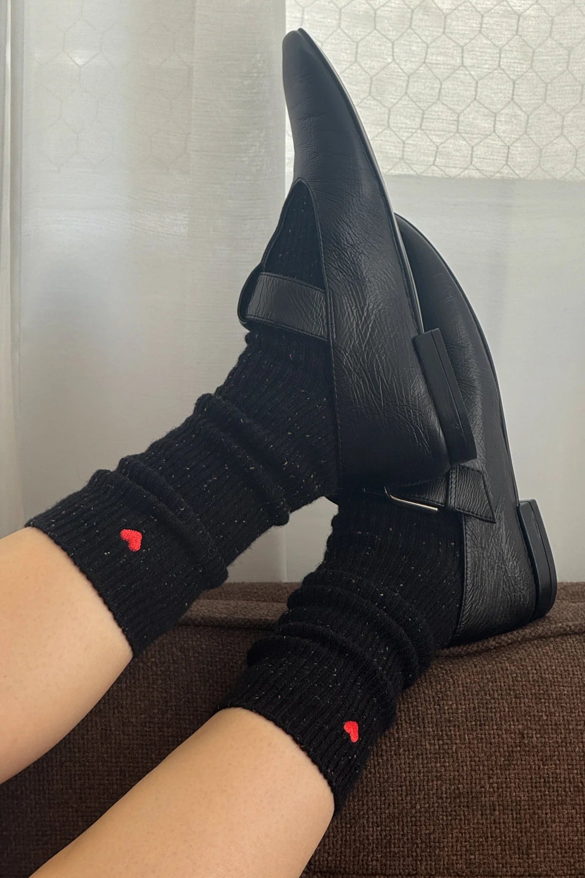 socks Snow black - red heart