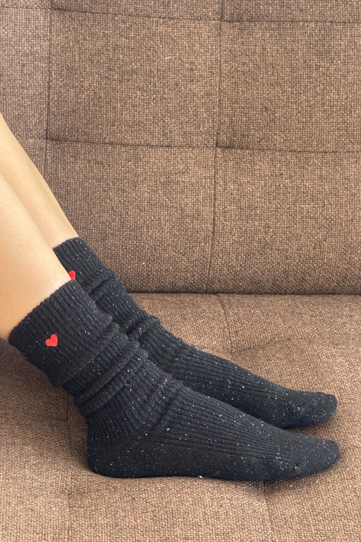 socks Snow black - red heart