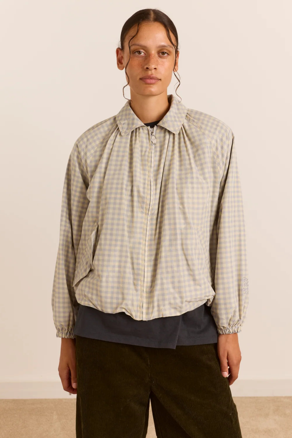 bomber lailah lightweight bomber oyster gingham