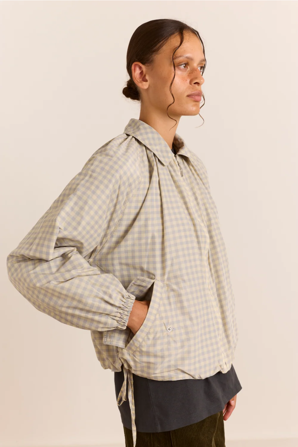 bomber lailah lightweight bomber oyster gingham
