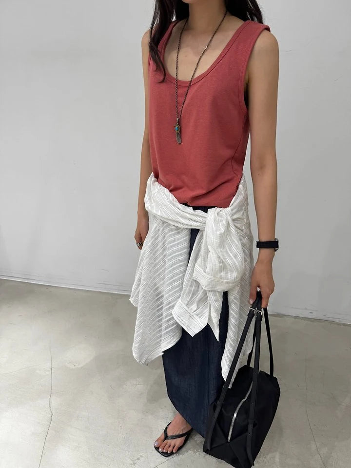tričko linen U-neck brick