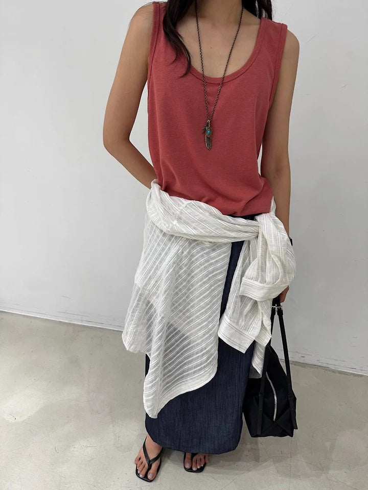 tričko linen U-neck brick