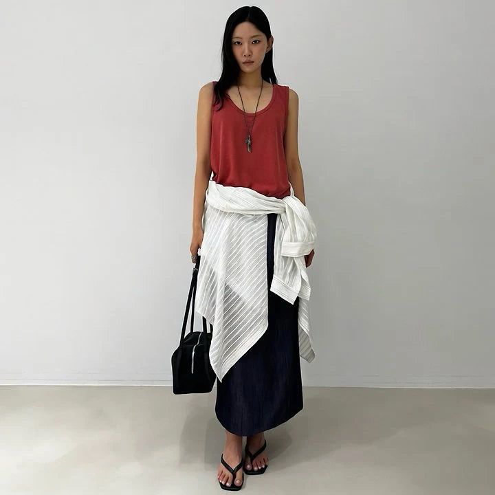 tričko linen U-neck brick