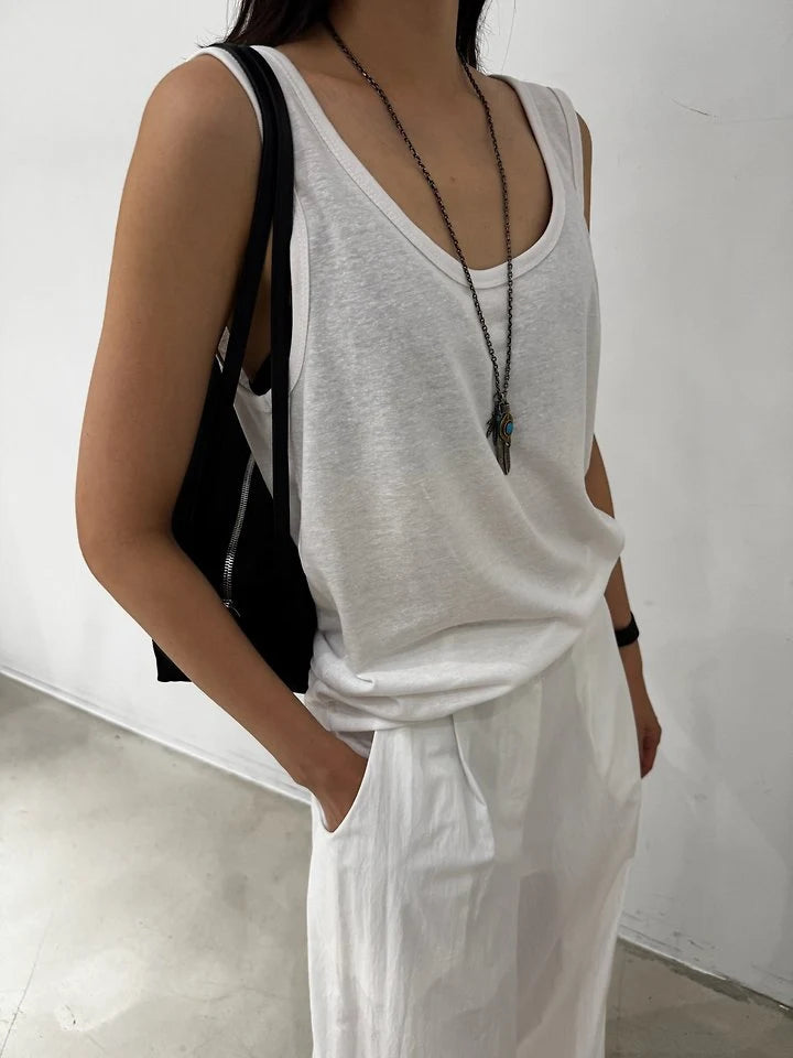tričko linen U-neck white