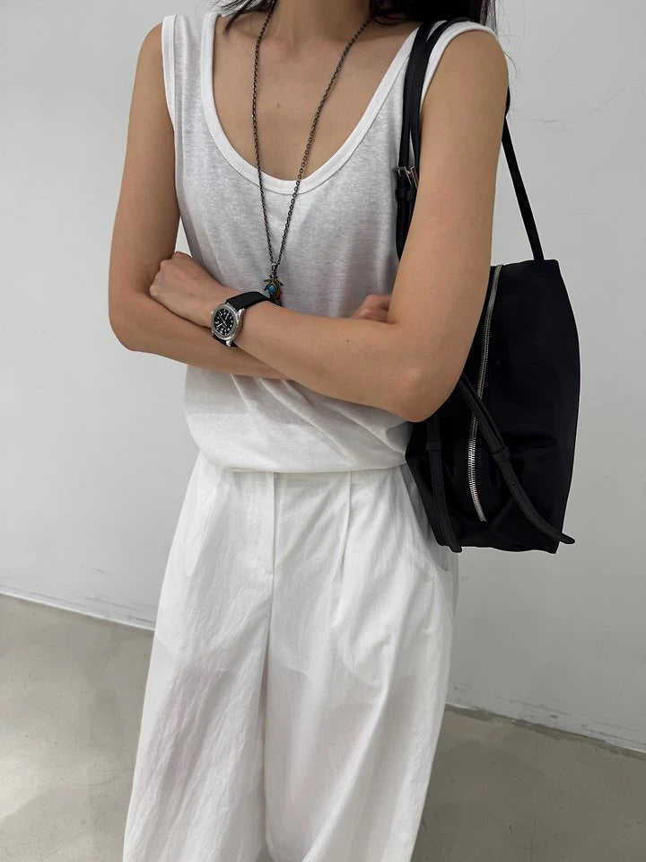 tričko linen U-neck white