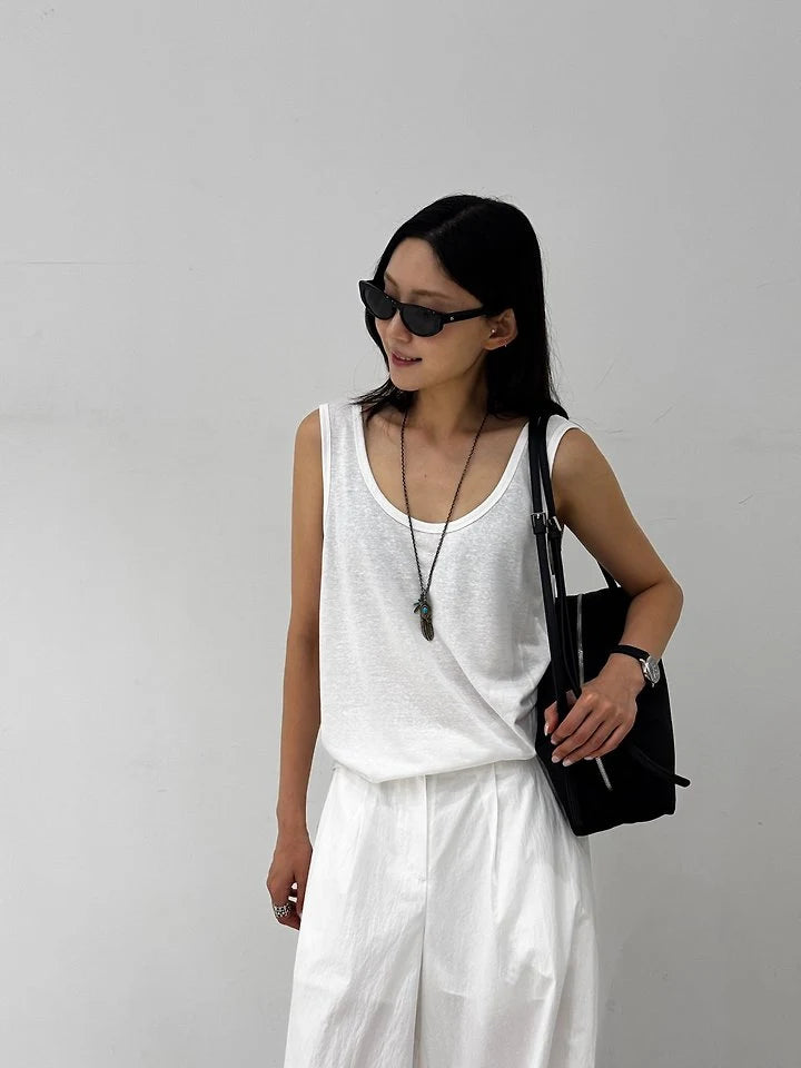 tričko linen U-neck white