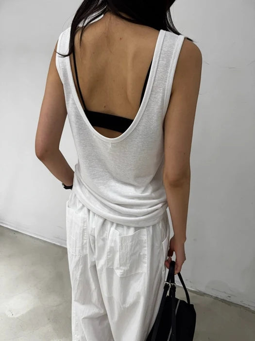 tričko linen U-neck white